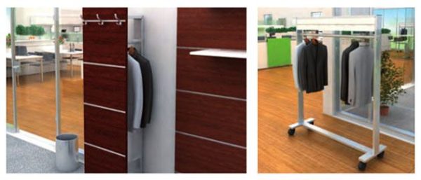 Raumtrenner mit Garderobe, Multifunktionsschienen