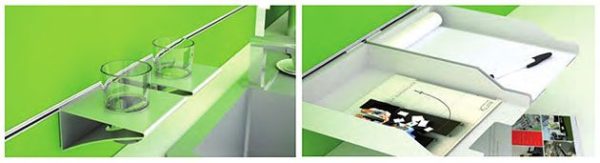 Ablagen für multiva, Multifunktionsschienen, Glashalter, Ablageboard