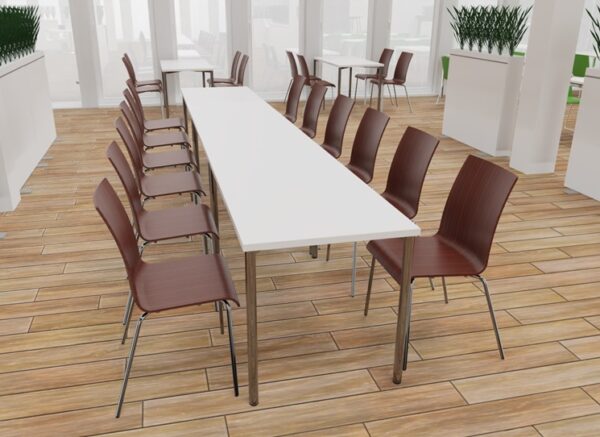 Stuhl mit Holzsitzschale KSC301 am Kantinentisch KT2052