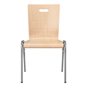 Kantinenstuehle Holzschale, Stahlgestell Trapezform