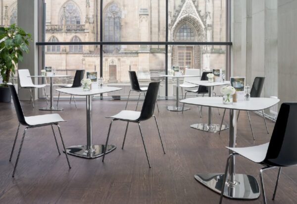 Kantinenkunststoffstühle WN66 in schwarz weiss glänzend