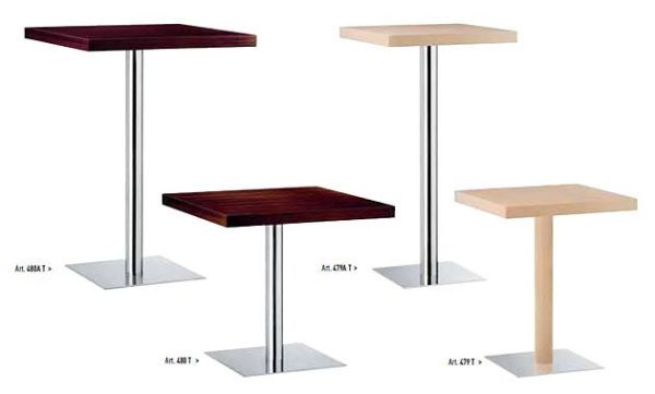Kantinentisch XT mit Holzsäule rund Edelstahl Kantinenmöbel