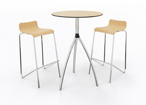 Kantinenhocker A-28 mit Holzsitzschale und Vierfussgestell