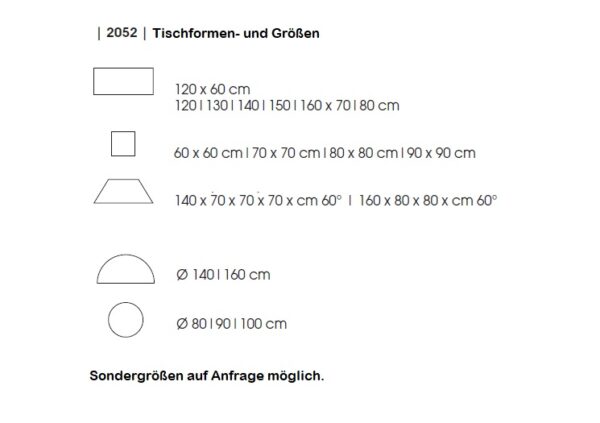 Tischformen und Größen S5052